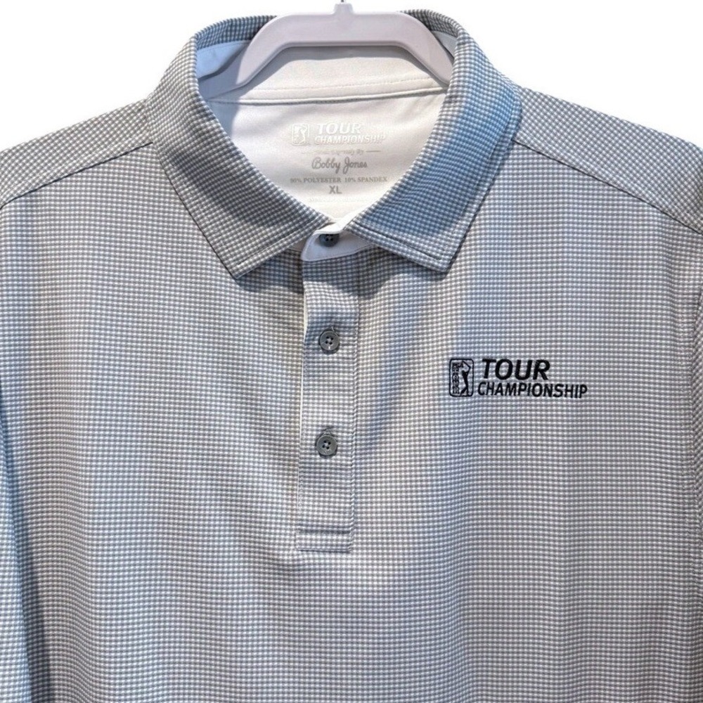 Pro Championship By Bobby Jones Golf Polo Shirt Gray Gingham Check Mens XL
